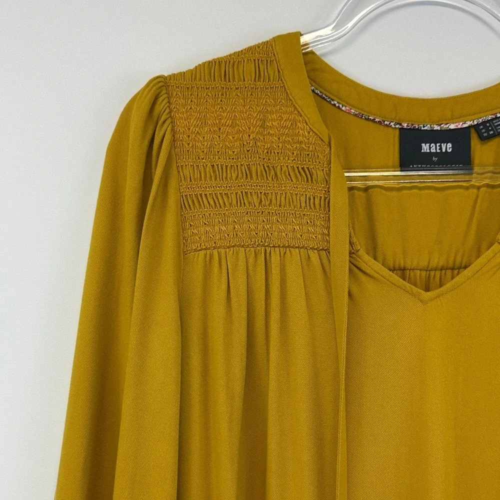 Maeve Anthropologie Ragonda Mustard Boho Tunic Mini Dress Long Sleeve 4